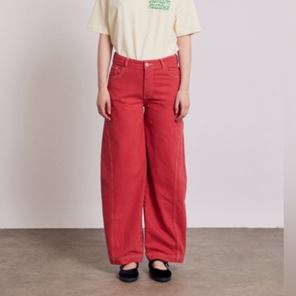 High-Rise Wide Leg Jeans in Coral Red